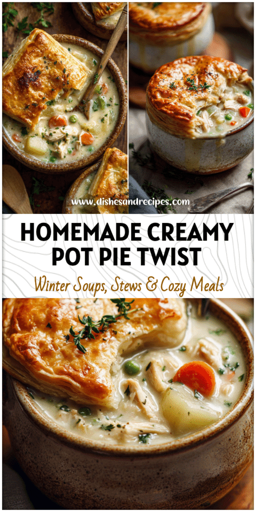 Homemade chicken pot pie soup without canned soup served in rustic bowls with fresh herbs.